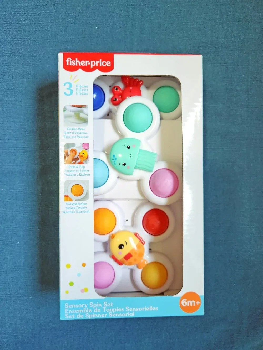 Fisher-Price Sensory Spin Set 3-Pc Suction Spinner Toys NWT